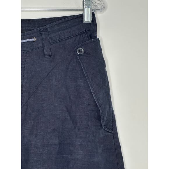 Reiss Navy Blue women's cargo 100% linen casual drawstring cropped pants size 28 - Picture 3 of 9